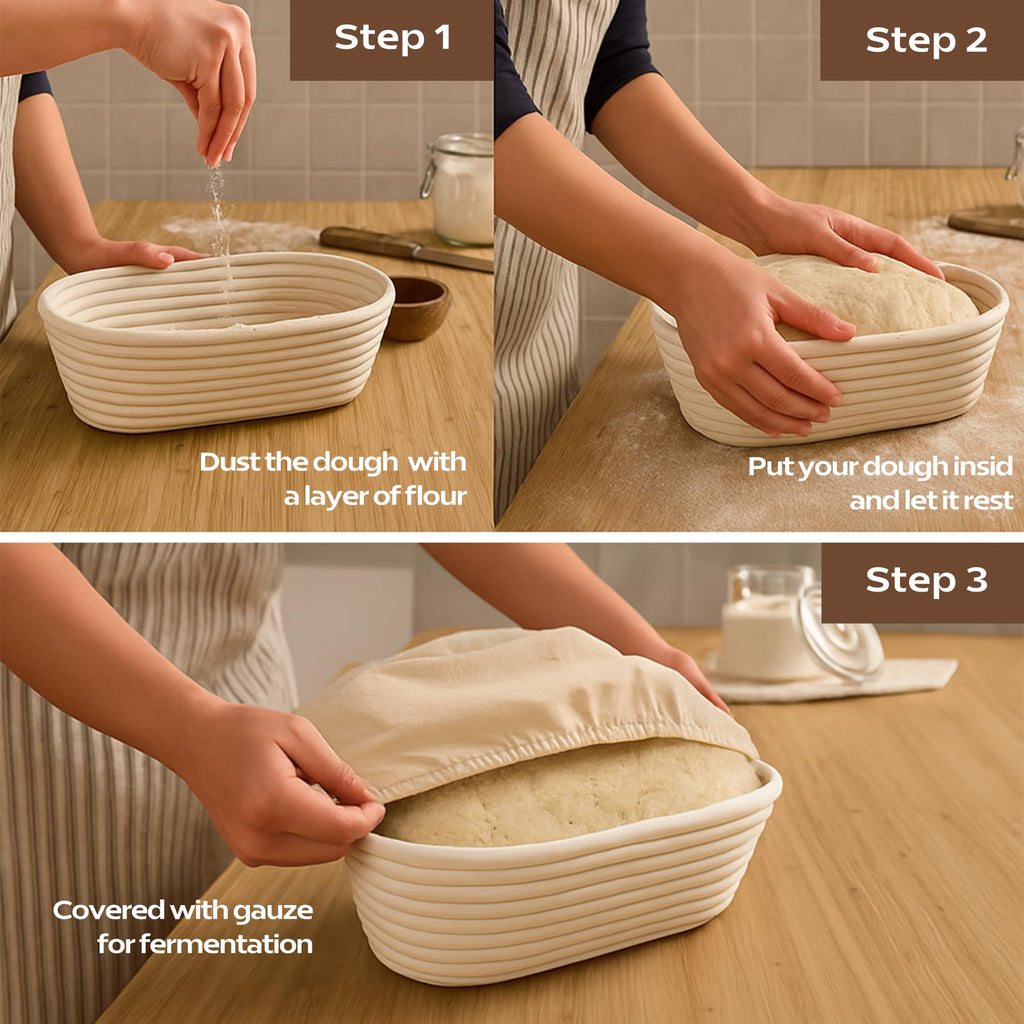 TAPANFAI 2 Pack Oval Bread Proofing Basket, 10 inch Sourdough Bannetons Bortform Proving Rattan Basket with Linen Liner Cloth, Bread Basket, Great for Professional