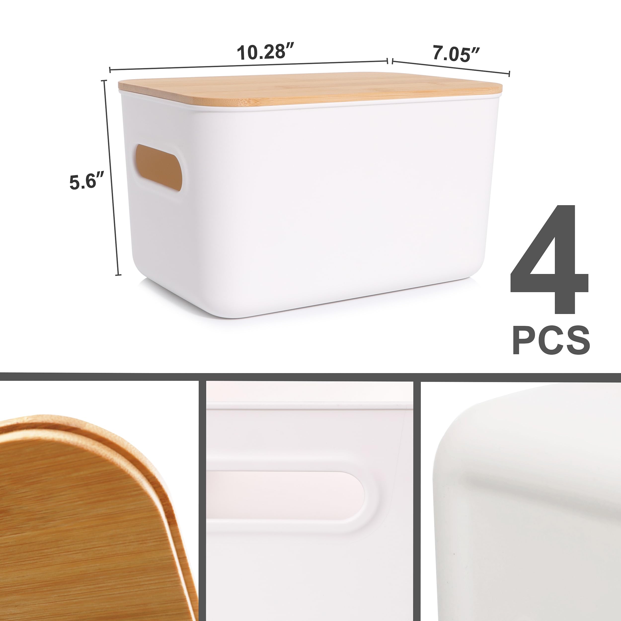 Citylife Closet Organizers and Storage - 4PCS Plastic Storage Bins with Bamboo lids, Stackable Storage Containers for Organizing, Bundled with Labels and Marker 10.24 x 7.01 x 6.1 inch