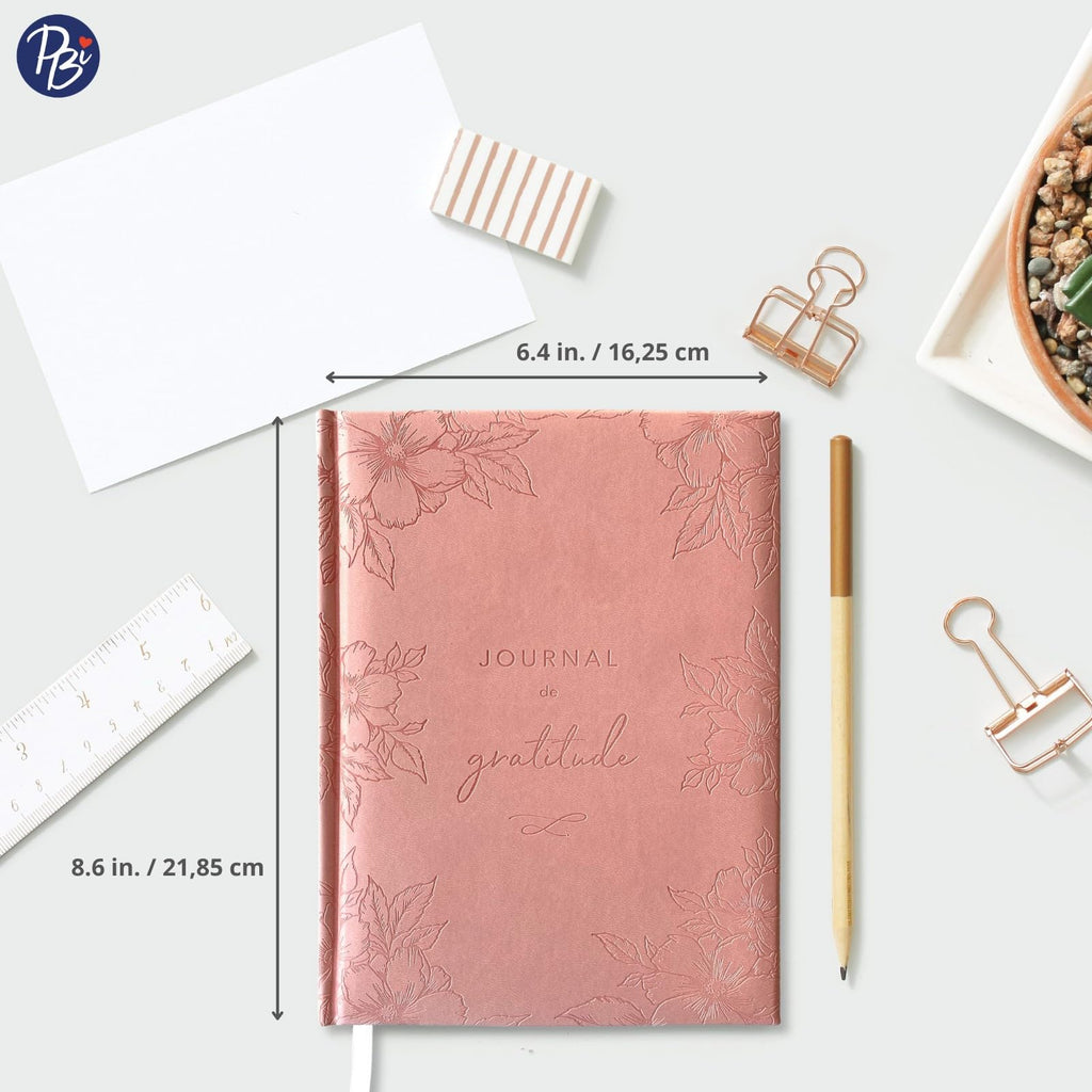 Pierre Belvédère - Journal de Gratitude non daté 6.5” x 8.5” Pu Rose - Bien-être, confiance en soi, pensée positive, estime de soi - 5500275