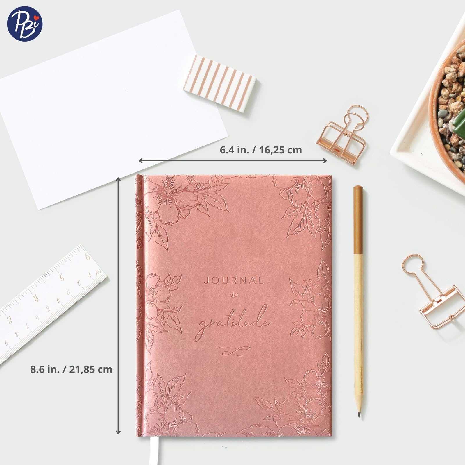 Pierre Belvédère - Journal de Gratitude non daté 6.5” x 8.5” Pu Rose - Bien-être, confiance en soi, pensée positive, estime de soi - 5500275