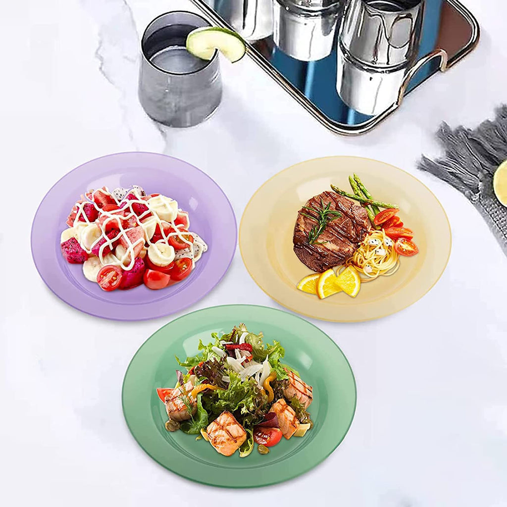 Cedilis 30 Pack Reusable Plastic Plates, 10 Inch Unbreakable Lightweight Dinner Plates, 6 Mixed Colours Round Plate for Parties, Picnics, BBQ, Weddings and Daily Use, Dishwasher Safe
