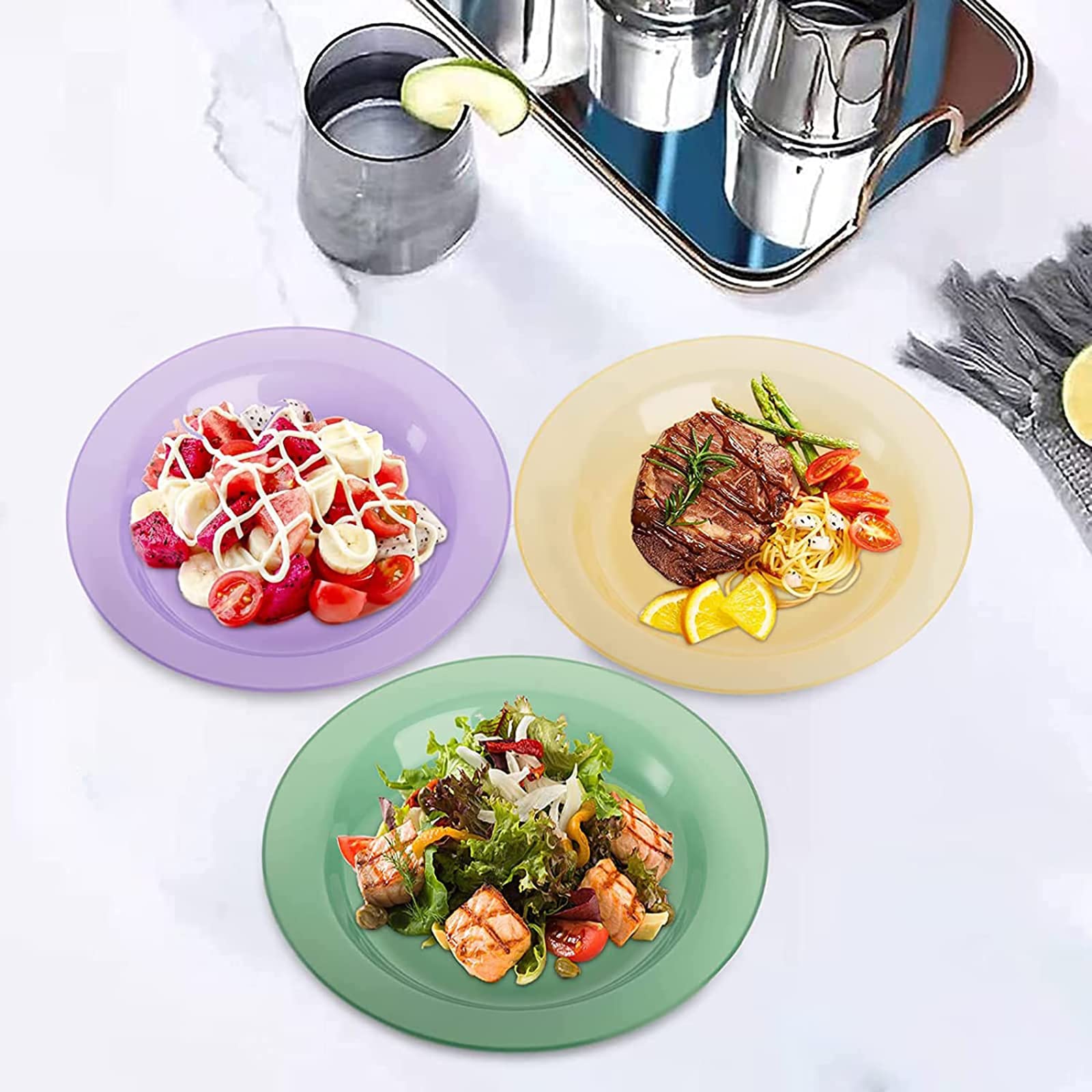 Cedilis 30 Pack Reusable Plastic Plates, 10 Inch Unbreakable Lightweight Dinner Plates, 6 Mixed Colours Round Plate for Parties, Picnics, BBQ, Weddings and Daily Use, Dishwasher Safe