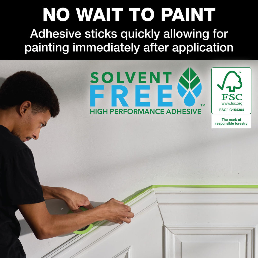 FrogTape Advanced Painters Tape, 1.5 Inch Wide (1.41-Inch x 45-Yard) Multi-Surface Tape with PAINTBLOCK, Conforms Around Curves & Contours, Tear-Free Removability, 2 Rolls, Green