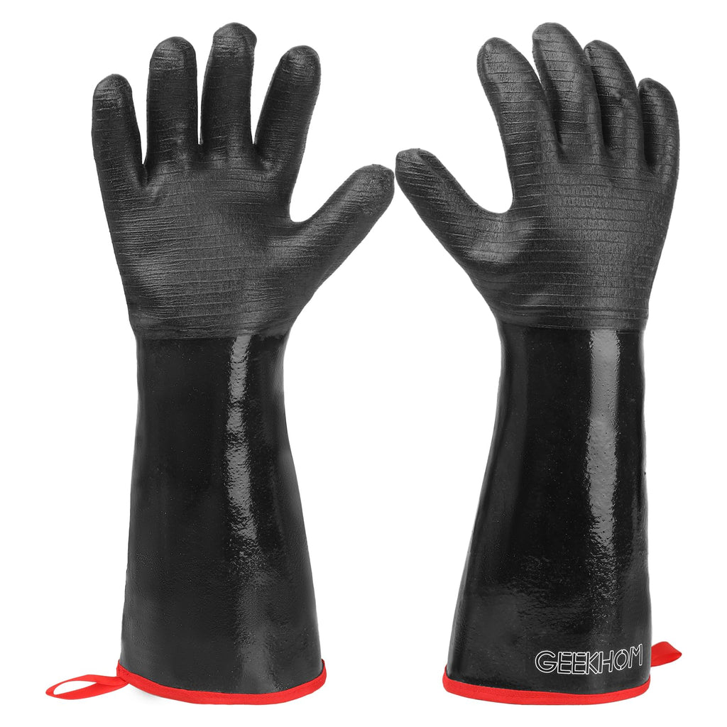 GEEKHOM 18-Inch Heat Resistant BBQ Gloves 932°F Waterproof Long Sleeve Cooking Gloves, Non-Slip Silicone Grip Grill Gloves for Grilling, Smoker, Oven, and Kitchen Use