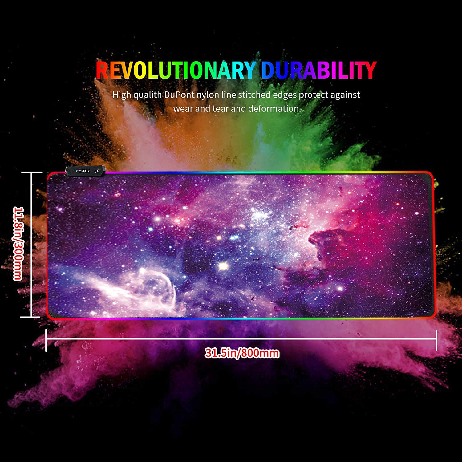 RGB Gaming Mouse Pad - HaiZR 80x30cm Large LED Glowing Keyboard Mouse Pad with 12 Light Modes, Non-Slip Rubber Extended Mousepad Mat for Keyboard,Laptop,Desktop