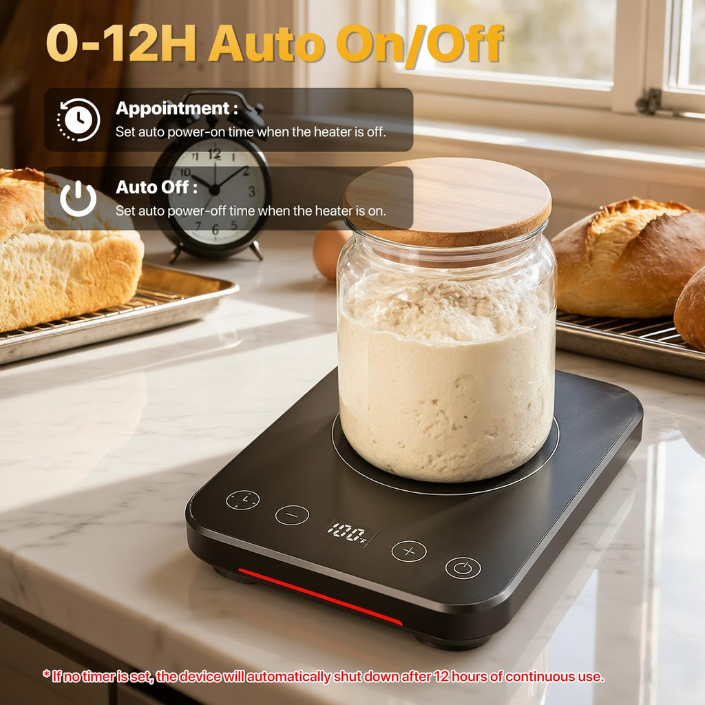 Sourdough Starter Warmer Mat, Professional Sourdough Heating Pad for Home Baking, Sourdough Heater Proofing Mat with Temperature Control, 12H Timer and Memory Function