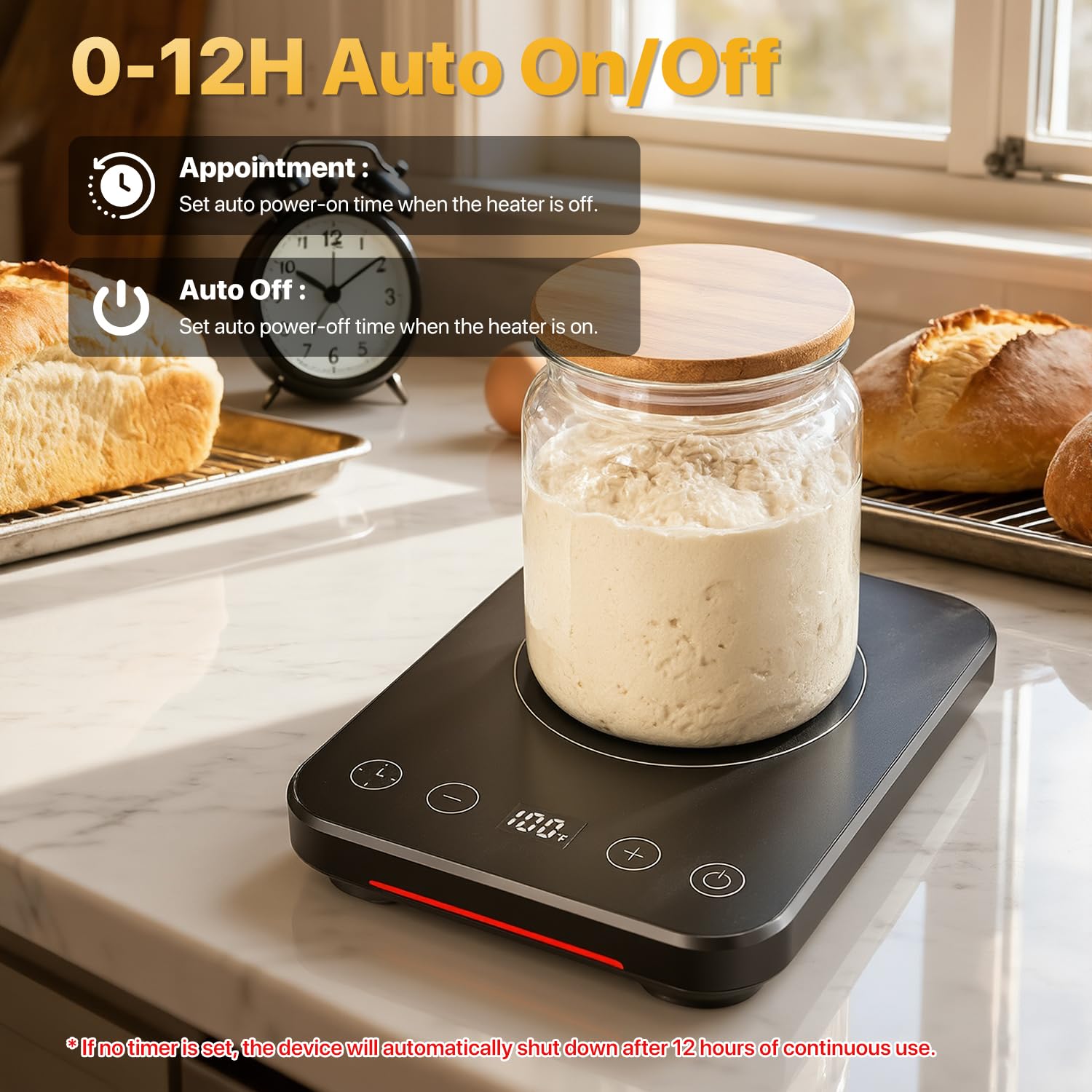 Sourdough Starter Warmer Mat, Professional Sourdough Heating Pad for Home Baking, Sourdough Heater Proofing Mat with Temperature Control, 12H Timer and Memory Function