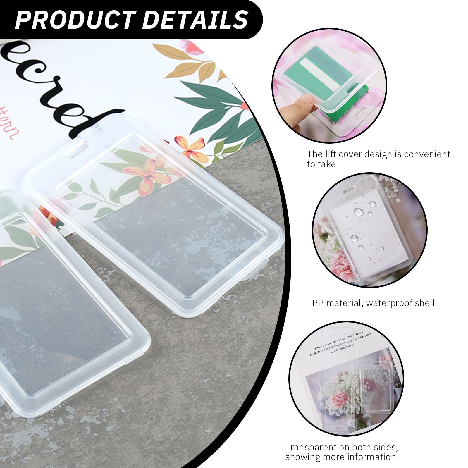 Huakaile 20Pcs Clear Vertical Name Tag Badge Id Card Holders Heavy Duty Transparent Badge Holder Double Sided Hard Rigid Bus Card Holder Case for Lanyard School Office Students