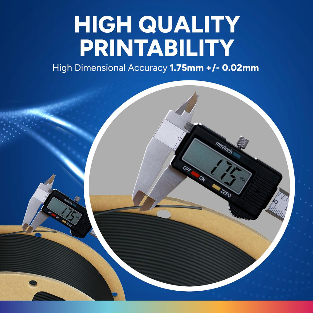 OVERTURE PLA Plus (PLA+) Filament 1.75mm, Stronger & More Durable, Professional Toughness 3D Printer Filament 1kg (2.2lbs), High Precision +/- 0.02mm, Tangle-Free (Black)