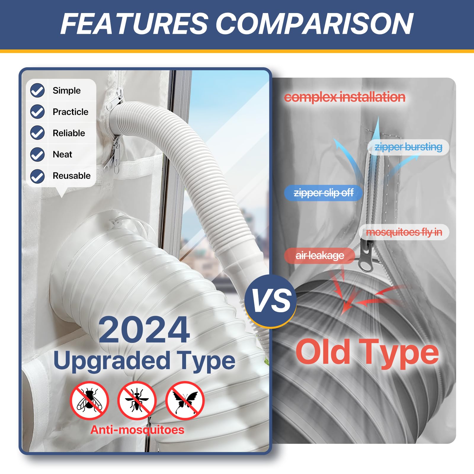 LOVIGA Universal Sliding Door Seal for Portable Air Conditioner and Dryer, 100% Sealing AC Door Vent Kit for Max 15cm Diameter Exhaust Hose, 25X192~232 Length Adjustable for Moblie A/C