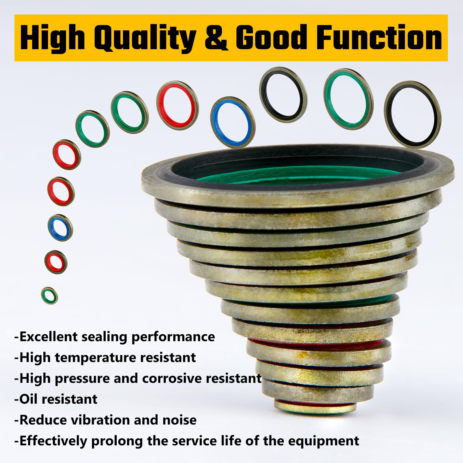 KOOTANS 240pcs 12 Sizes NBR Metal Bonded Sealing Washer Assort Kit Hydralic Oil Resist Rubber Oil Pipe Seal Gasket Metric NBR Metal Combination O-Ring Assortment Kit