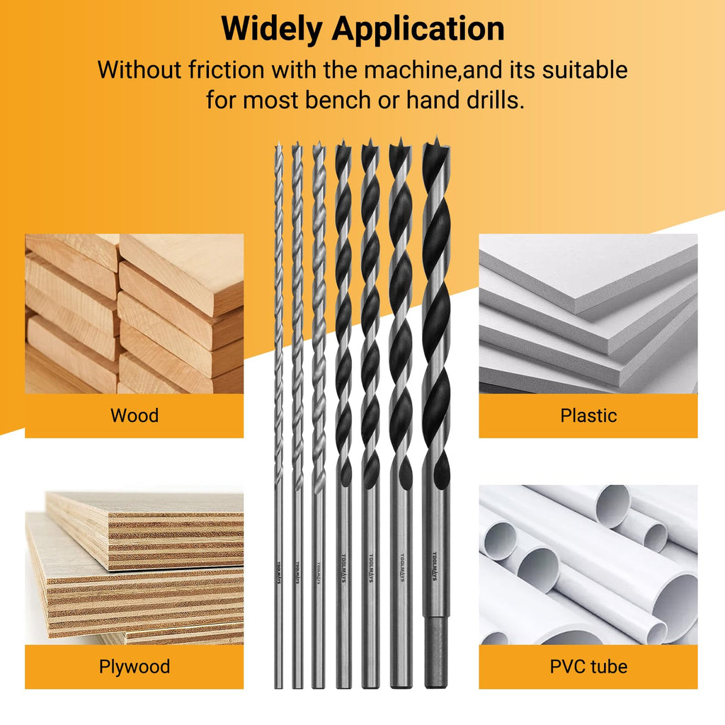 Extra Long 9.05" Brad Point Wood Drill Bit Set Metric - 7 Pack Carpenters Quality - Drill Splinter-Free Perfectly Round Holes in All Types of Wood (1/8",3/16",1/4", 5/16",3/8",7/16",1/2")