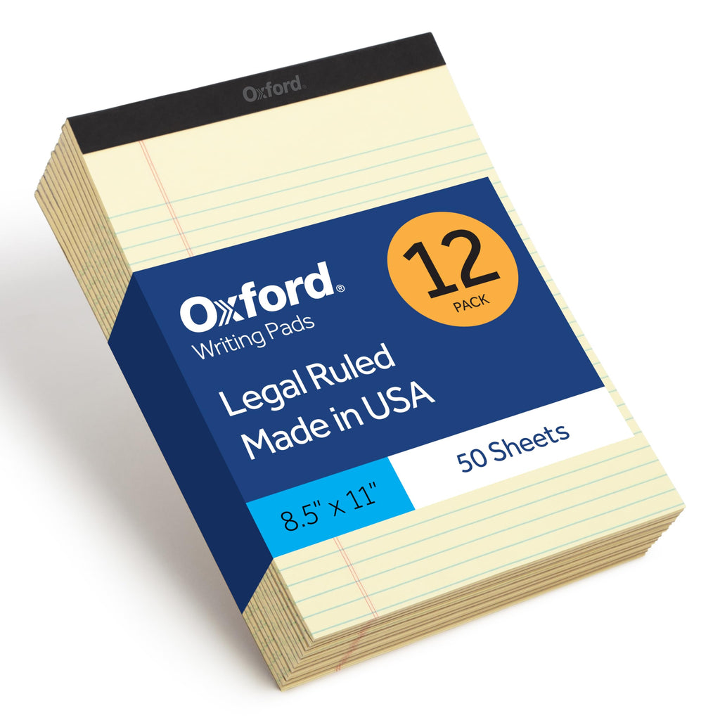 Oxford Legal Pads, 8.5 x 11 Inch, Wide Ruled, Yellow Paper, 50 Sheets per Pad, 12-Pack Notepads for School, Office, Lists, and Note Taking, Letter Size, Double-Sided Writing Pages
