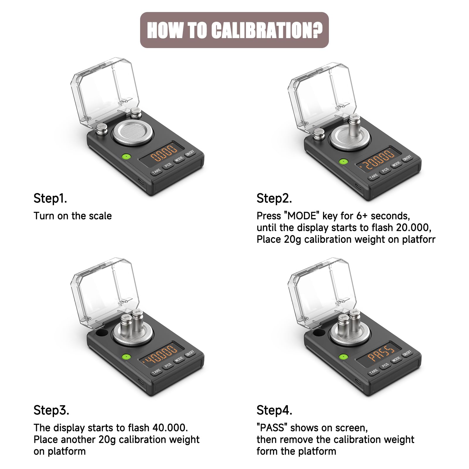 MicolMeas Milligram Scale 100g x 0.001g, MG Powder Scale with Selectable Auto Off, Built-in Bubble Level, 20g Calibration Weight Included, USB/Battery