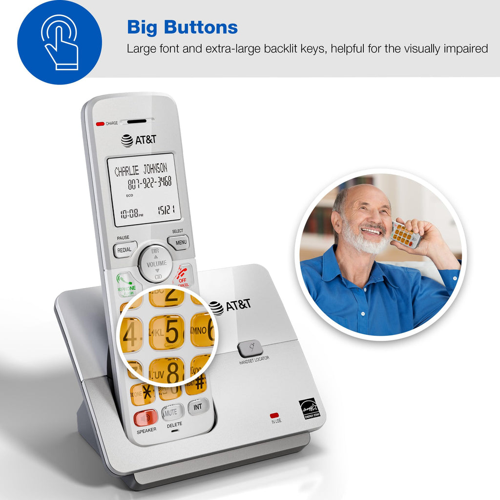 AT&T 1-Handset DECT 6.0 Cordless Home Phone with LCD Display, Lighted Keypad, Caller ID/Call Waiting, Simulated Full-Duplex Handset Speakerphone, Eco Mode, Voicemail Key, Quiet Mode, Intercom, EL51103