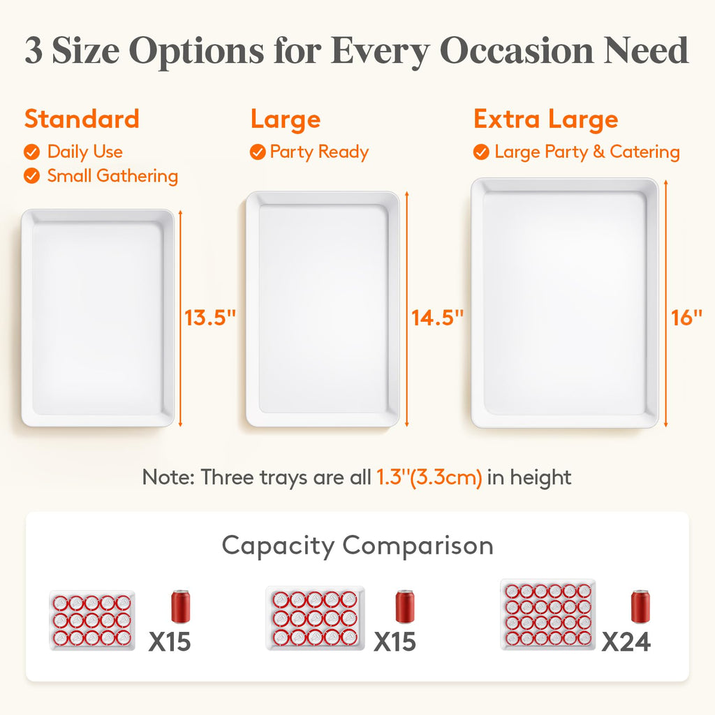 Lifewit Plastic Serving Tray, Serving Platters for Party, BPA Free Reusable Food Tray for Snacks, Food, Cookies, Set of 4, 14.45" x 9.45"