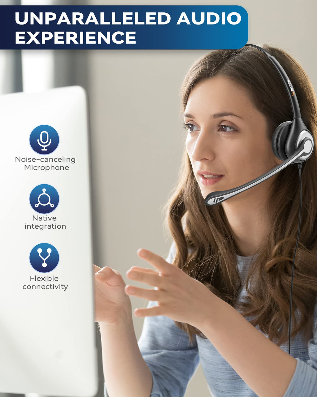 Wantek Wired Phone Headset with Microphone Noise Cancelling, RJ9 Telephone Headsets Compatible with Yealink T19P T20P T41P T29G T40G T42S T46S T48S T54W T57W Avaya J139 1608 9608G Grandstream Snom