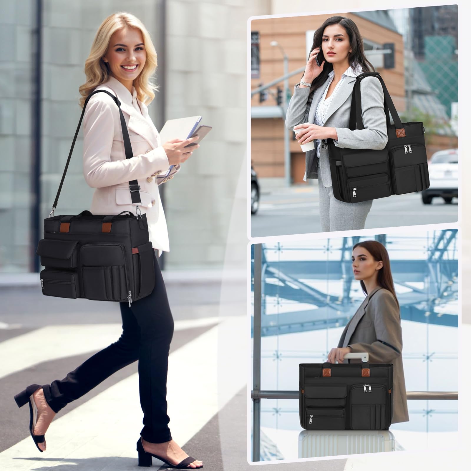 SDYSM Teacher Tote Bag for Women 15.6 inch Laptop Bag Nurse Work Bags Computer Messenger Shoulder Bags Laptop Briefcase with Insulated Pocket, for Travel Office College Nursing, Black