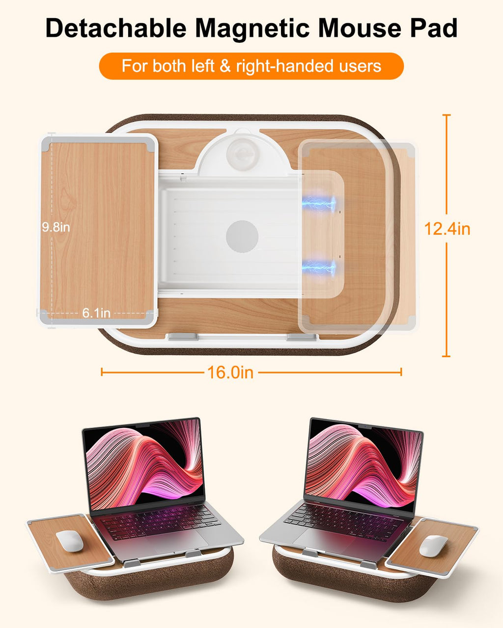 Nauttxon Lap Desk with Storage Cushion Washable - Portable Magnetic Mouse Pad - with Scented Cotton Pads - Multi-Functional Lap Desk for Home Office Couch Bed -Fits Up to 15 Inch Laptop