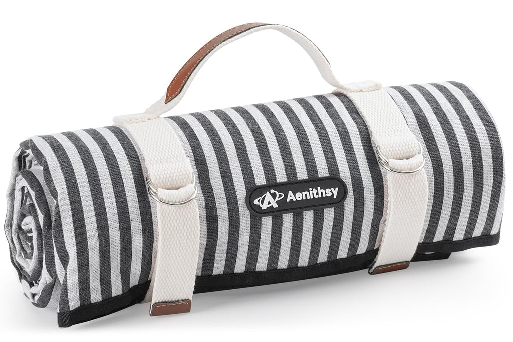 Aenithsy Picnic Blanket Waterproof, 59"x79" Picnic Mat with Carrying Handle, Foldable Washable Beach Blanket for Outdoor Activities, Park, Camping, Hiking(Blue Stripe)