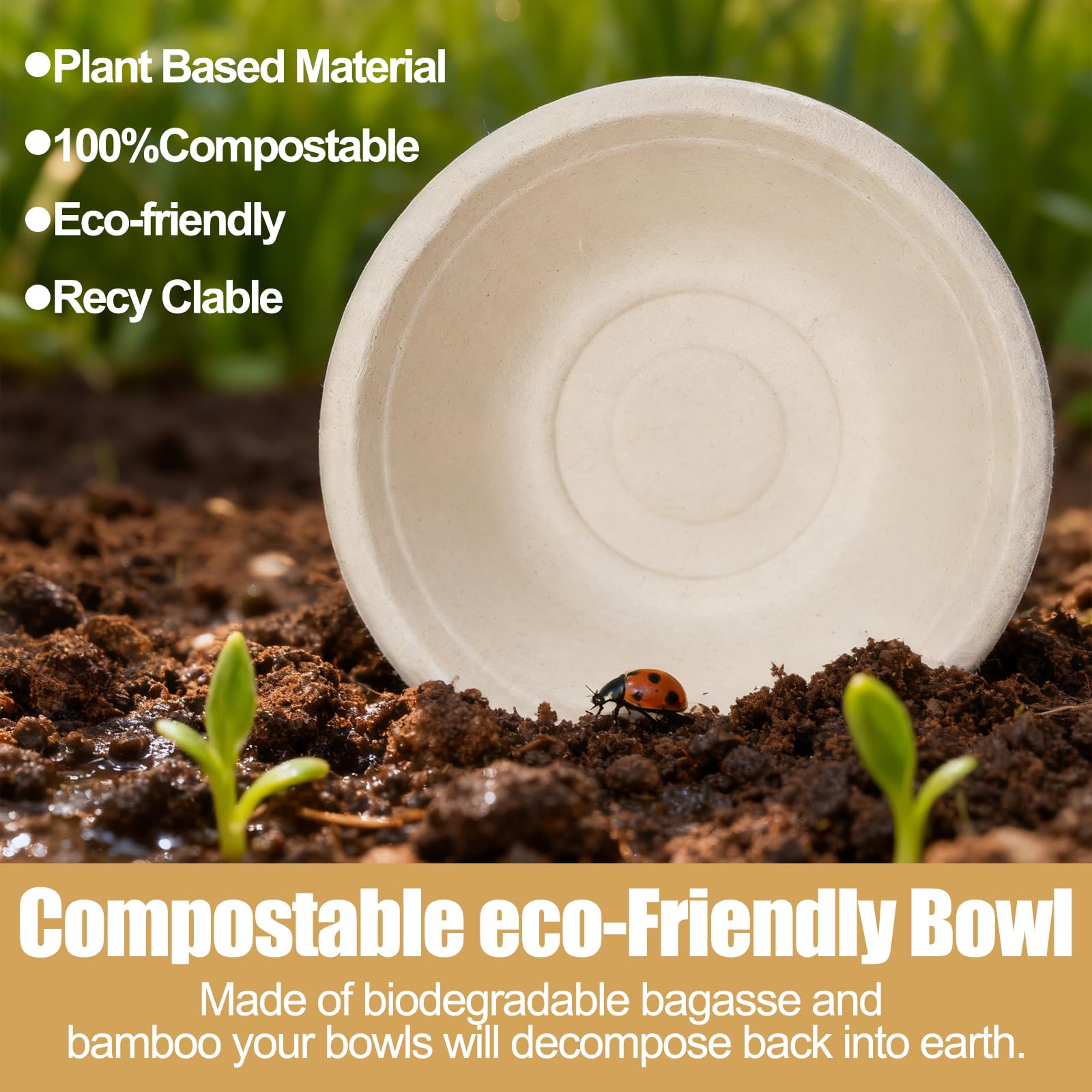 TaidMiao 12 oz Disposable Biodegradable Paper Bowls, Microwave Safe Sugarcane Fiber Bowls for Hot Soup Salads Fruit, Eco-Friendly Brown Bowls for Parties & Daily Use, 100 Count