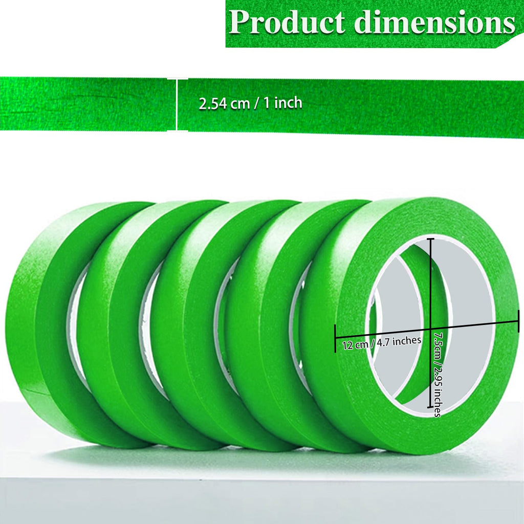 10 Rolls of Green Masking Tape, Each roll 24mm Wide and 50 Meters Long, totaling 500 Meters, Suitable for General Masking Applications.