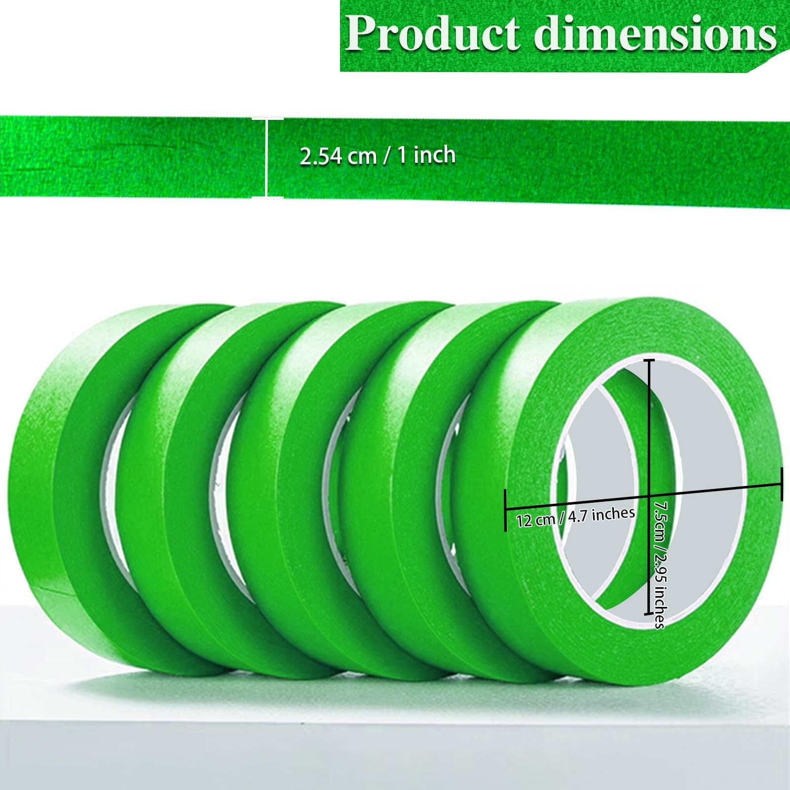 10 Rolls of Green Masking Tape, Each roll 24mm Wide and 50 Meters Long, totaling 500 Meters, Suitable for General Masking Applications.