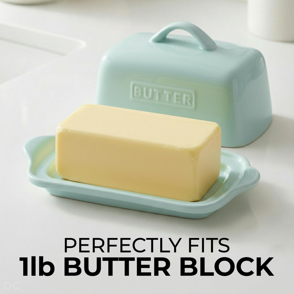 Zulay Kitchen Butter Dish with Lid – Large 1 lb Canadian Size, Porcelain Butter Tray & Butter Container for Countertop or Refrigerator - Mint