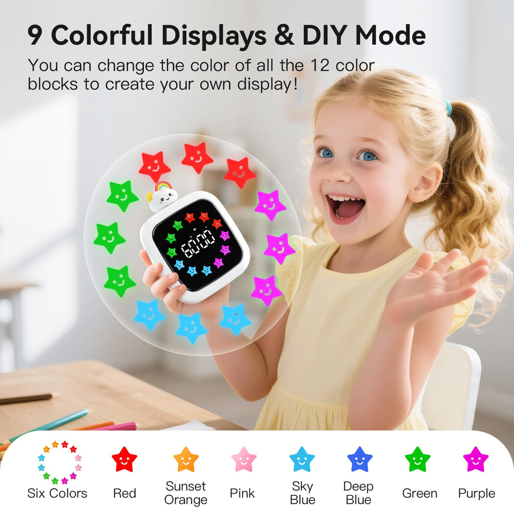 Yunbaoit Digital Visual Timer for Kids, Rechargeable 99-Minute Silent Countdown Timer with 19 Ringtones, 9 Optional DIY Color Star Display, Time Management Tool with Pause Function (Rainbow)