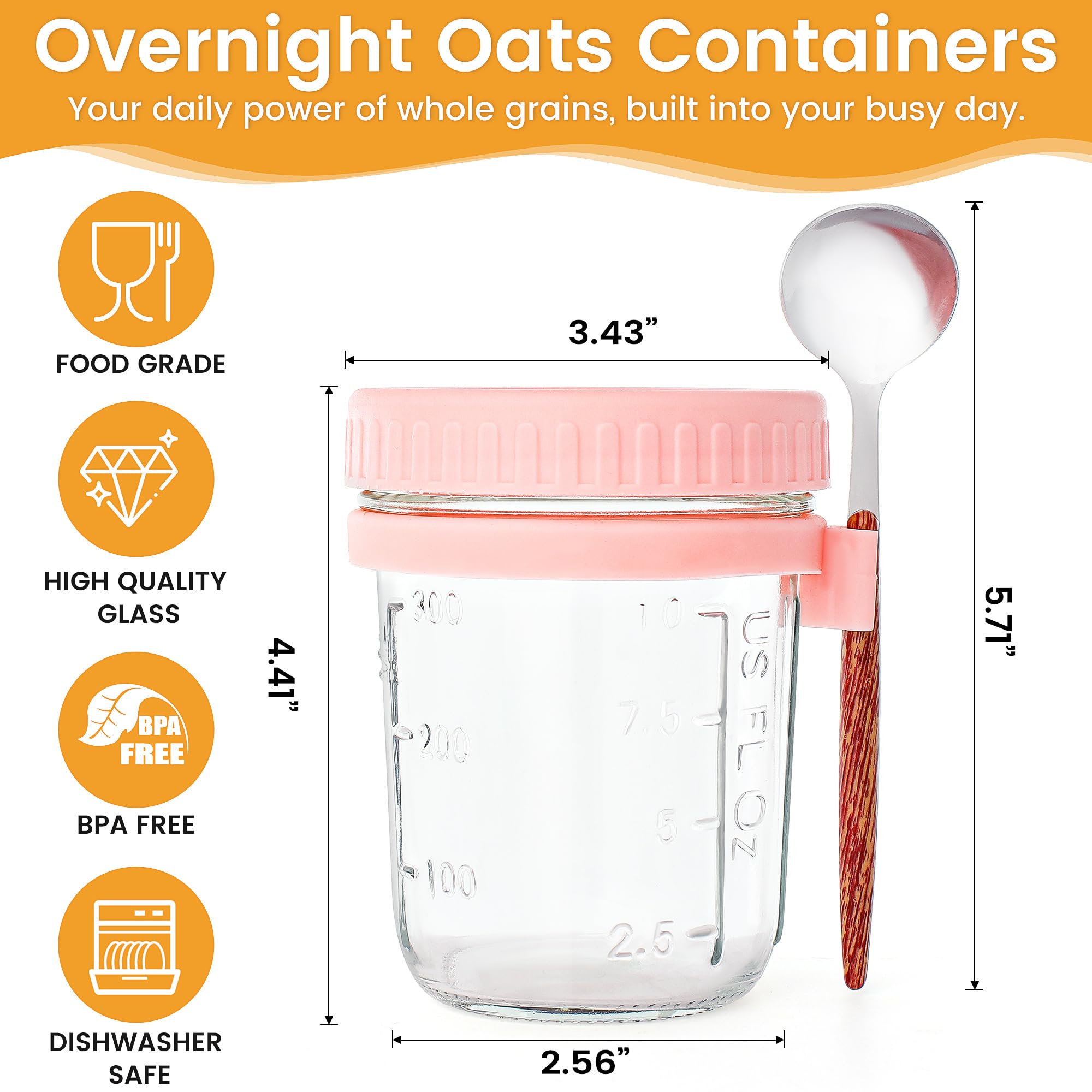 HPLYEL 6 Packs 16OZ Overnight Oats Containers with Lids and Spoons, Glass Overnight Oatmeal Jars Kitchen Food Storage Airtight Leak Proof Mason Jars for Salad, Cereal, Coffee, Dry Snacks, Seasoning