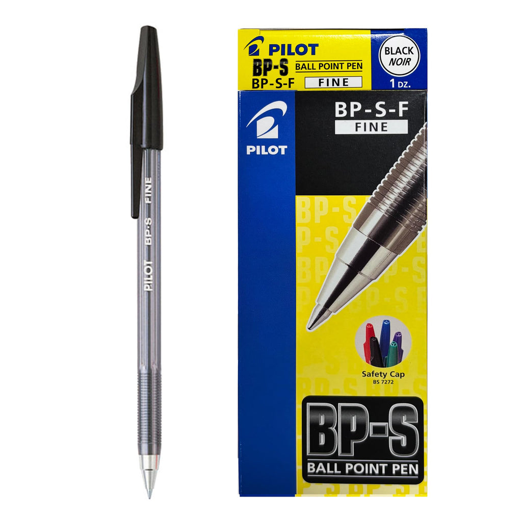 Pilot - BP-SF - Refillable Ballpoint Pen Fine point - Crystal Plastic Body with Cap - Black - Set of 12