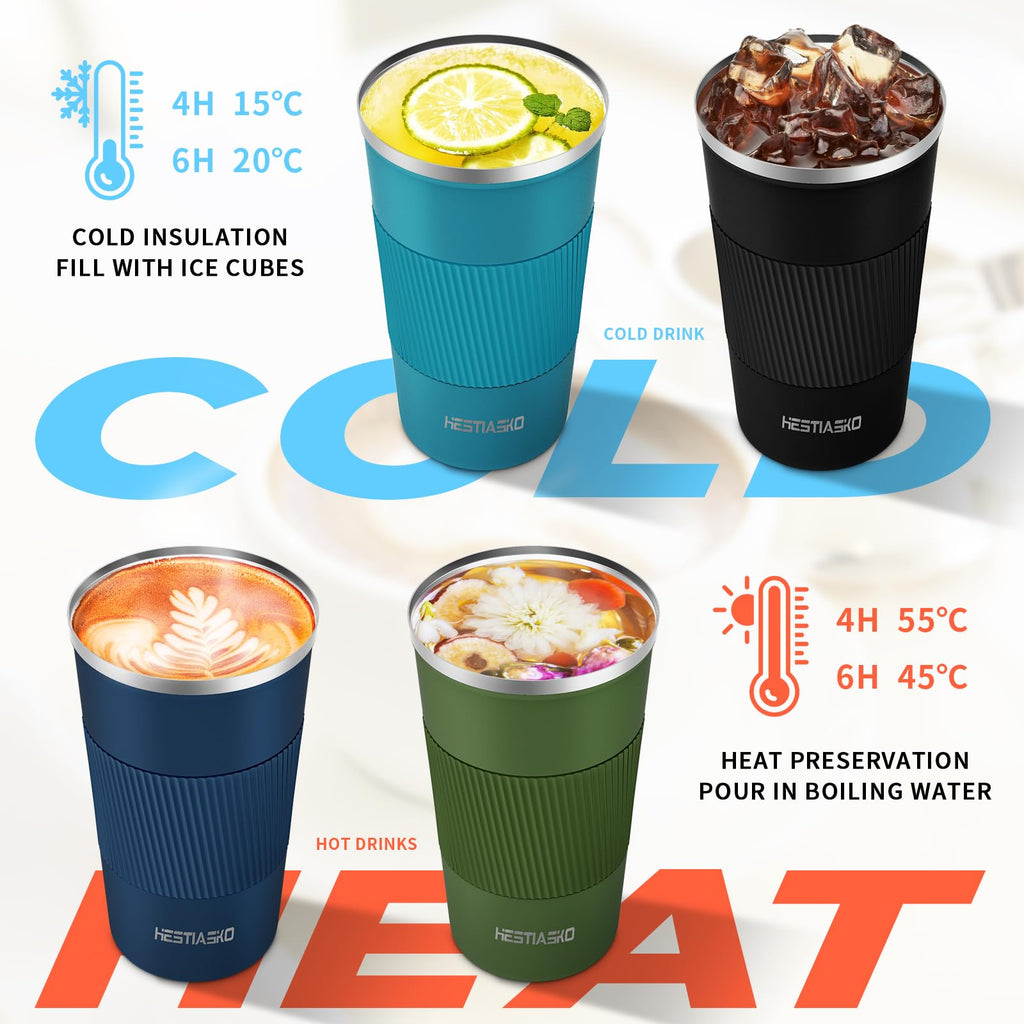 Hestiasko 17 oz Coffee Mug, Double Walled Vacuum Travel Mug, Leakproof Travel Coffee Mug with Lid, 304 Stainless Steel Insulated Coffee Mug for Hot Ice Coffee Cola Milk Tea(510ml, Black