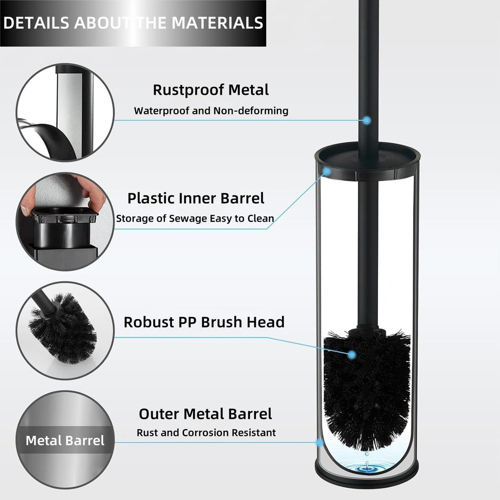 Standing Toilet Brush,Toilet Bowl Brush Holder Set,Bathroom Deep Cleaning Toilet Scrubber Rim Cleaner,304 Stainless Steel Toilet Clean Decorative Accessories for Toilet Cleaning (Matt Black) ﻿