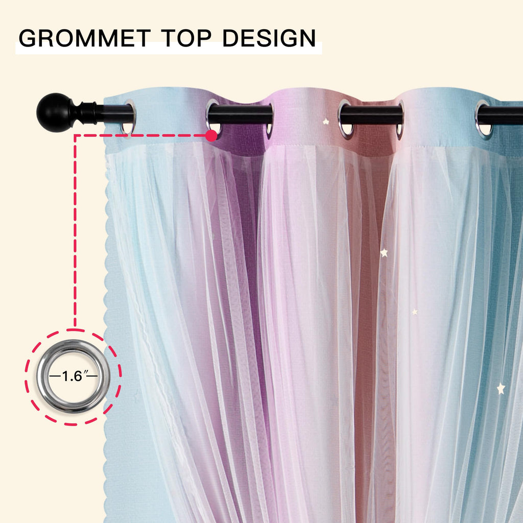 Best Baisite Curtains for Girls Bedroom 2 Panels Kids Blackout Curtains Nursery Princess Room Decor Star Rainbow Curtain for Daughter Window Grommet Rideaux Unicorn Wall Decal(PinkBluePurple,34"x63")