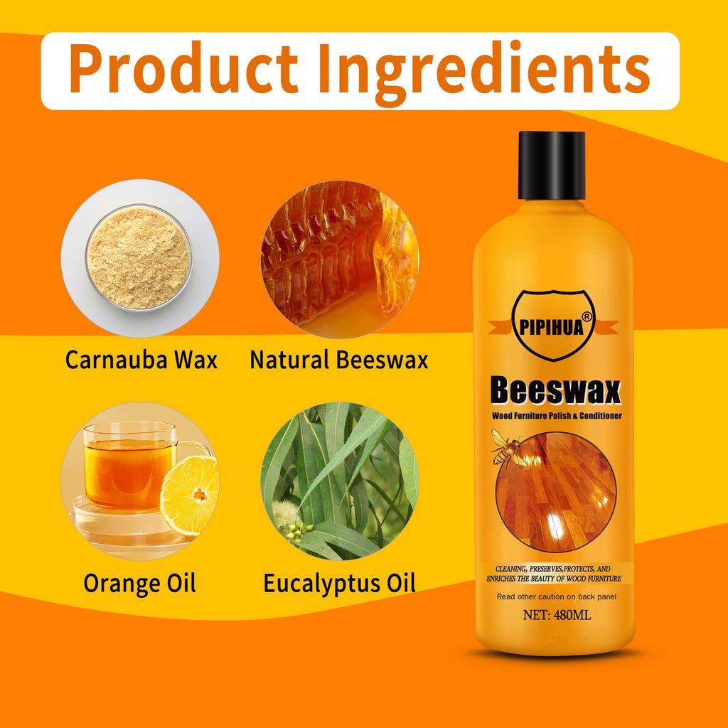 PIPIHUA Beeswax Furniture Polish Wood, Natural Wood Oil Colourless for Furniture Care & Protection for Interior and Exterior 480ml