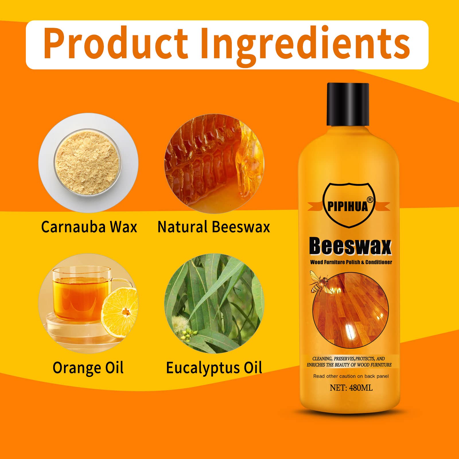 PIPIHUA Beeswax Furniture Polish Wood, Natural Wood Oil Colourless for Furniture Care & Protection for Interior and Exterior 480ml