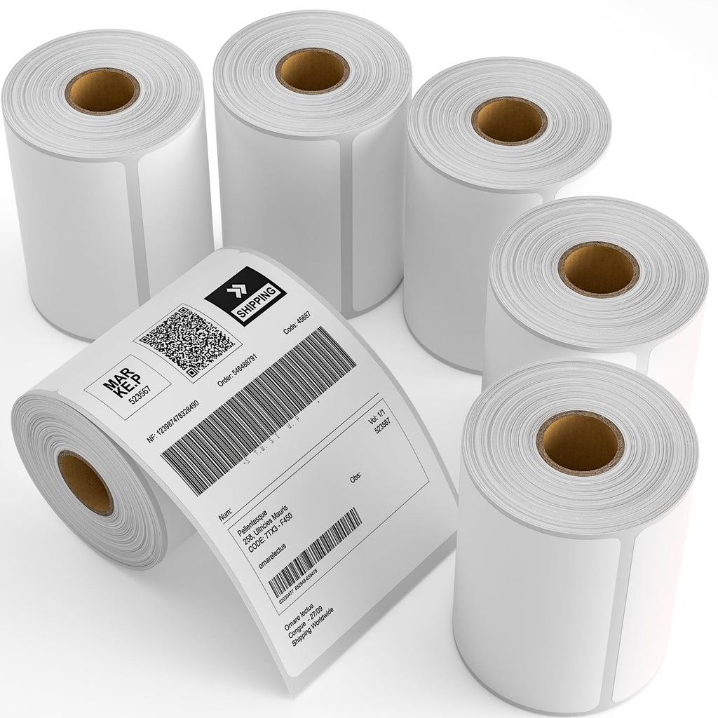 6 Rolls 4" x 6" Direct Thermal Printer Label, 250 Labels/Roll, Total 1500 Thermal Shipping Labels, Strong Adhesive, Commercial Grade, Perforated, Compatible with Most Thermal Printers (NOT for DYMO)