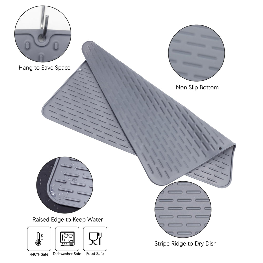 To encounter Silicone Dish Drying Mat - Extral Large 24" x 18" - Set of 2 Flexible Rubber Drying Mat, Heat Resistant Silicone Trivet, Countertop Mat, Dish Draining Mat, Sink Mat