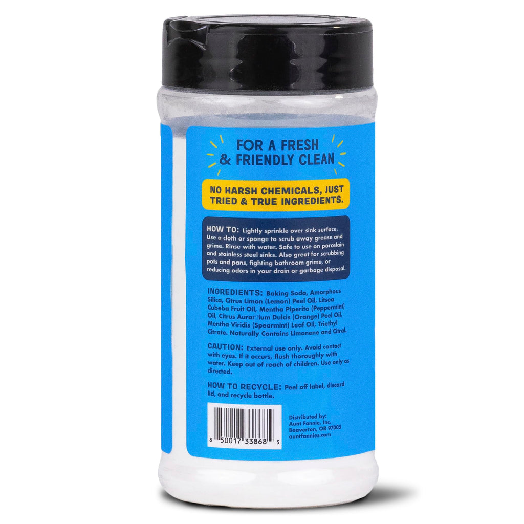 Aunt Fannie's Sink Refresher, Bright Lemon Powder Scrub and Odor Minimizer for Sinks, Drains and Garbage Disposals, 16 Ounces (Pack of 1)
