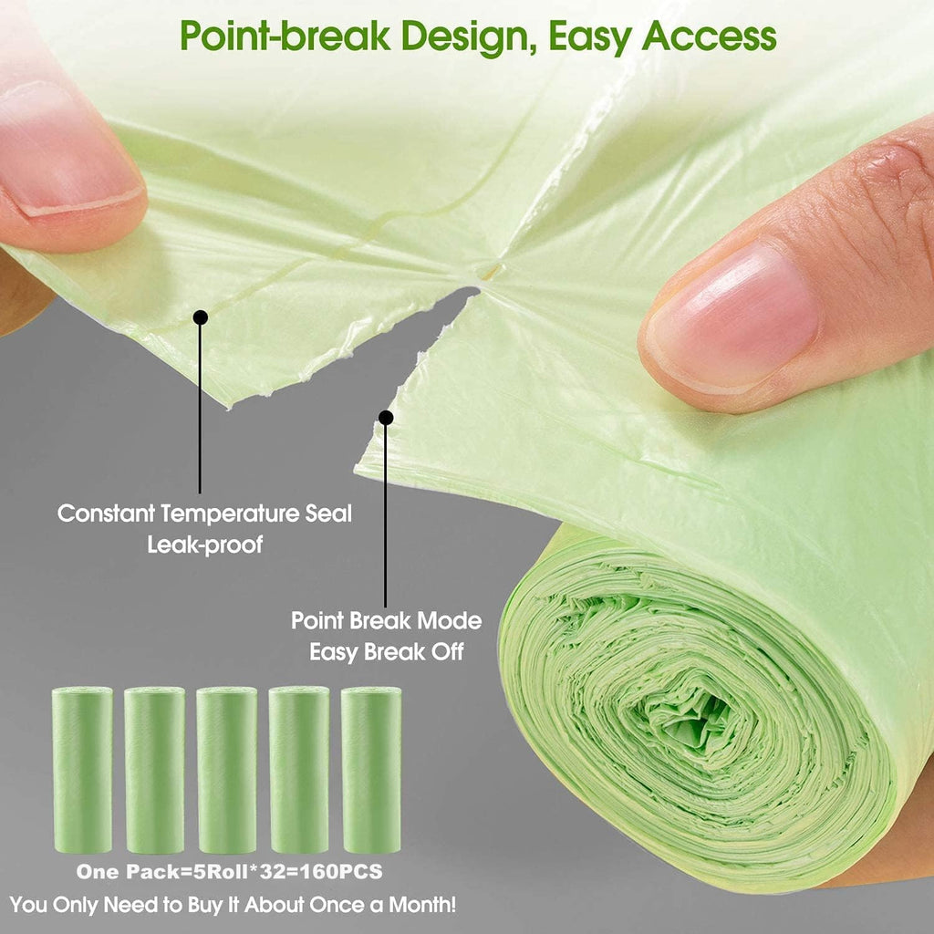 Aoriyar 1.2 Gallon Small Trash Bags, 160 Counts Biodegradable Bin Liners Garbage Bags, Thickened Mini Compostable Degradable Recycling Bags for Kitchen, Bathroom, Office (Green)
