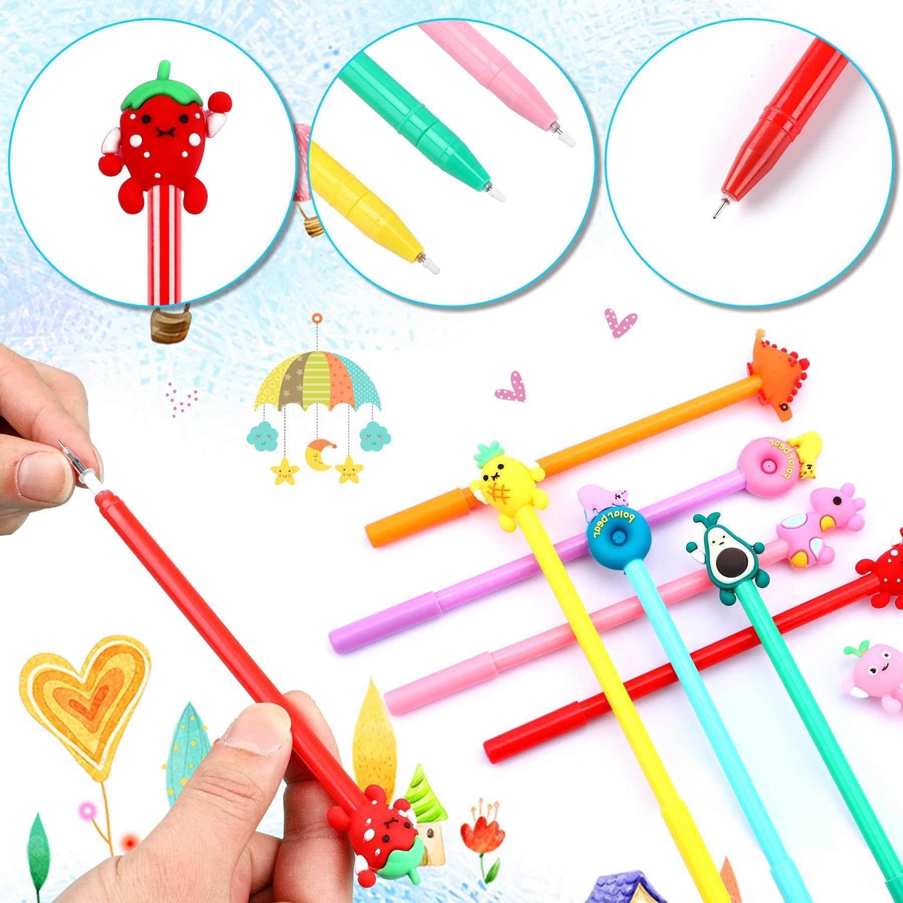 SANNIX 50 Pieces Cartoon Cute Gel Ink Rollerball Pens Bulk Assorted Styles Novelty Writing Pen for Kids Gift School Office Home Supplies Present