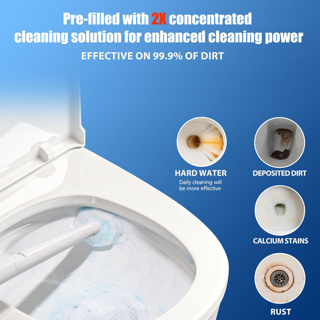 Disposable Toilet Brush with 30 Brush Heads, 3-in-1 Toilet Cleaning System Set-2 Ergonomic Toliet Wand, 2 Compact Holder, 30 Pre-Filled Cleaning Solution Refills for Deep Scrub Toilet. 2 Pack.