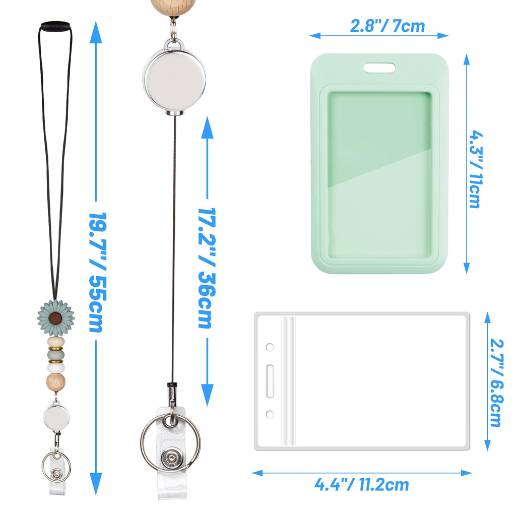 Qoroos 9 in 3 Sets Retractable Teacher Lanyard for ID Badges and Keys Breakaway Lanyard with ID Holder Sunflower Cute Beaded Lanyard Badge Silicone, Gift for Teacher Women Nurse
