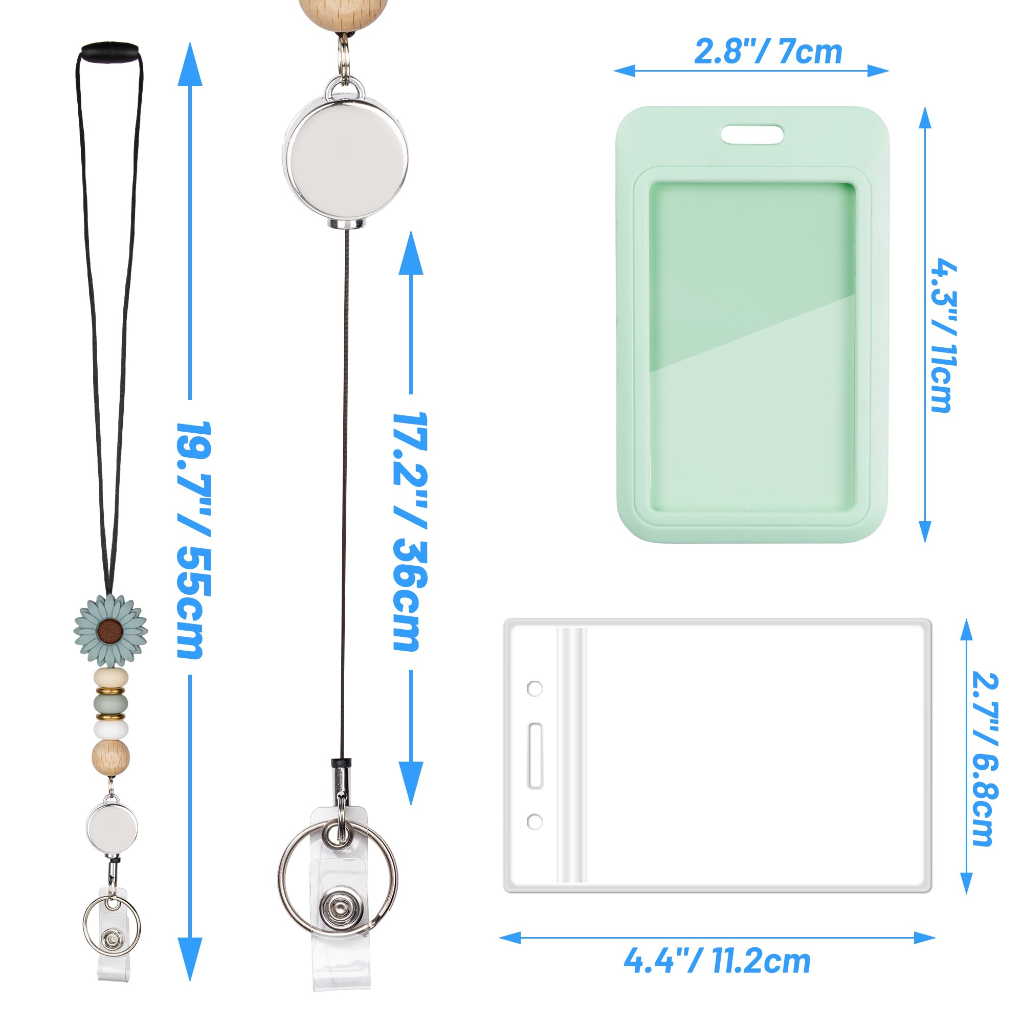 Qoroos 9 in 3 Sets Retractable Teacher Lanyard for ID Badges and Keys Breakaway Lanyard with ID Holder Sunflower Cute Beaded Lanyard Badge Silicone, Gift for Teacher Women Nurse
