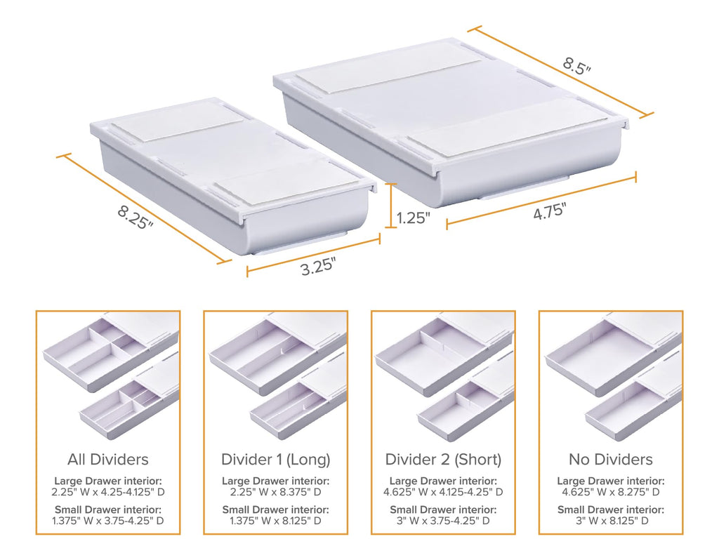 Bostitch Konnect Under Desk Drawer, Self-Adhesive Slide Out Storage Organizer with 4 Customizable Dividers, 2-Pack