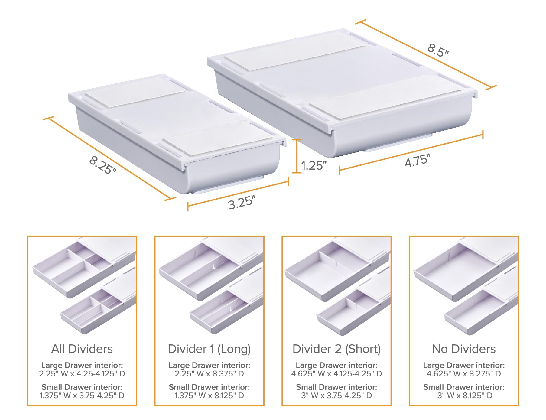 Bostitch Konnect Under Desk Drawer, Self-Adhesive Slide Out Storage Organizer with 4 Customizable Dividers, 2-Pack