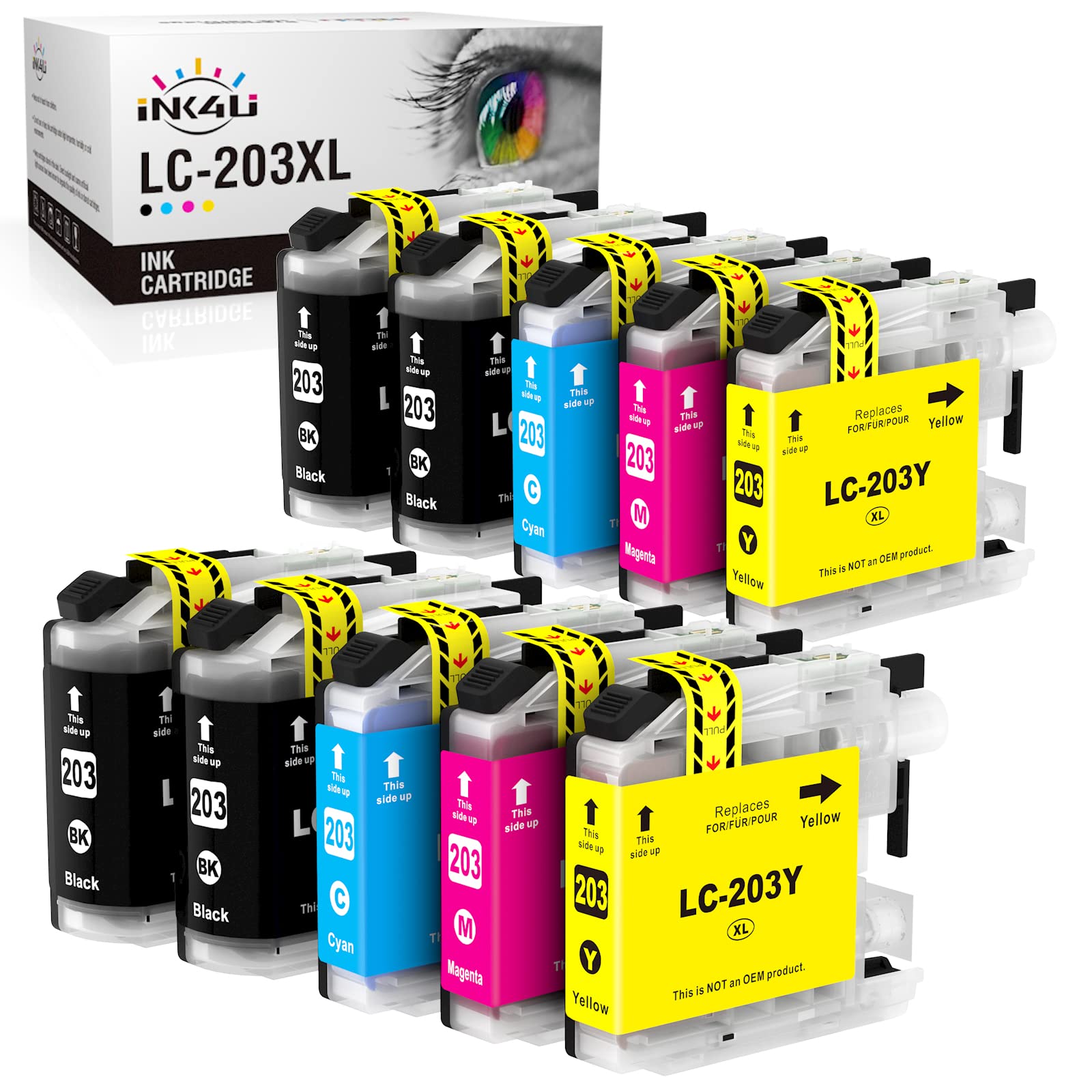 INK4U LC203 LC201 Compatible Ink Cartridge Replacement for Brother LC203XL LC201XL LC203 (4B 2C 2M 2Y, 10 Pack) High Yield | Work with MFC-J480DW MFC-J680DW MFC-J880DW MFC-J885DW MFC-J4420DW Printer