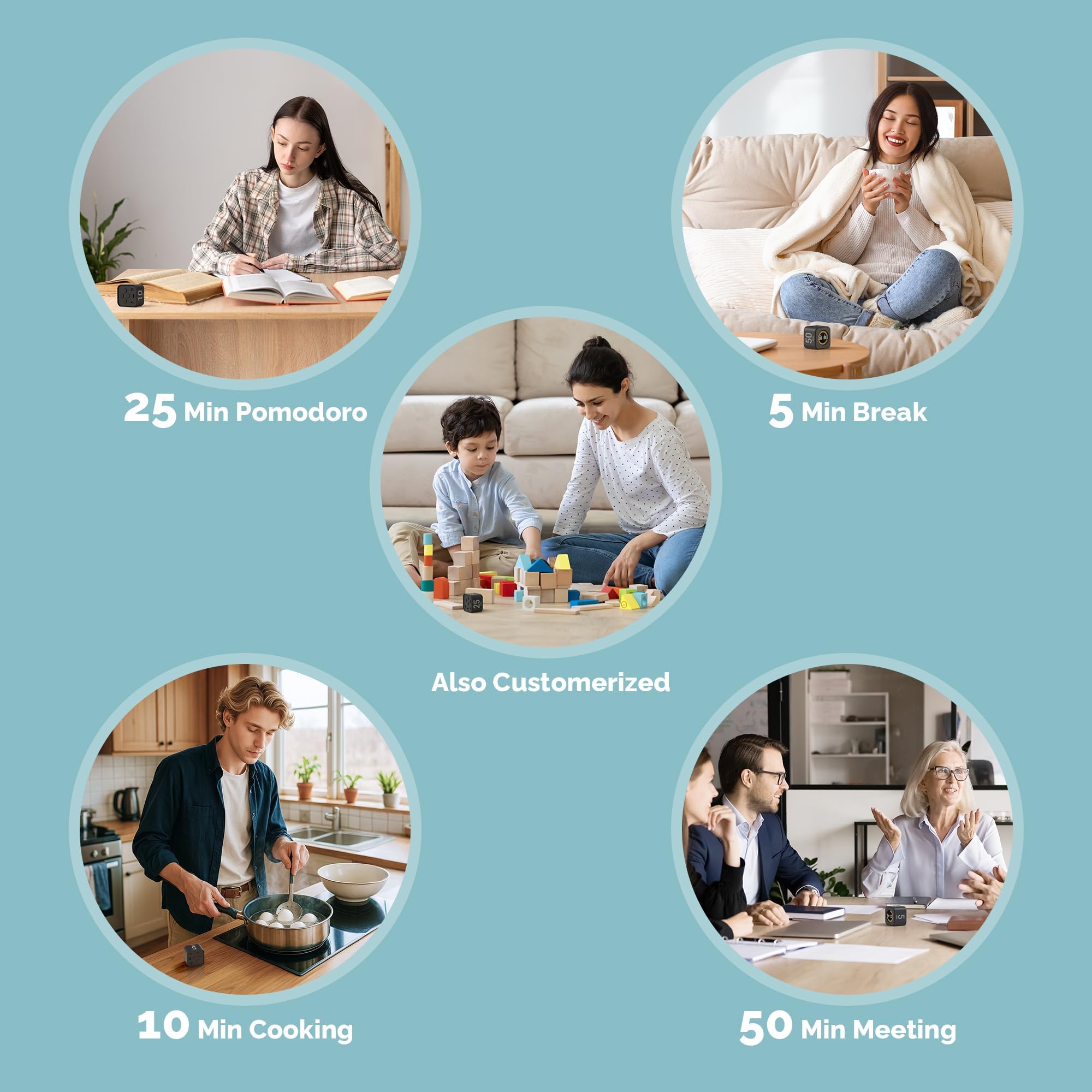 KADAMS Pomodoro Timer Visual - Productivity Pomodoro Cube, 5/10/25/50 Min Countdown & Countup, Silent – Ideal for Work Study Cook Workout Offices Kitchen School Classroom Gift for Kid