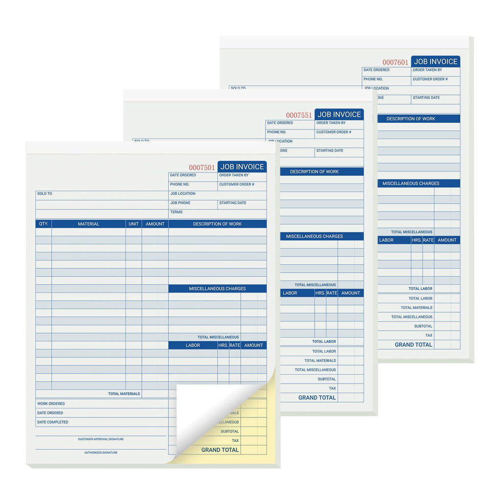 suituts 150 Sets Job Work Books, 2 Part Carbonless, 8.5X11 Inch Job Invoice Forms, Contractor Invoice Book and Repair Billing (50 Sets Each Pad, 3 Pad)