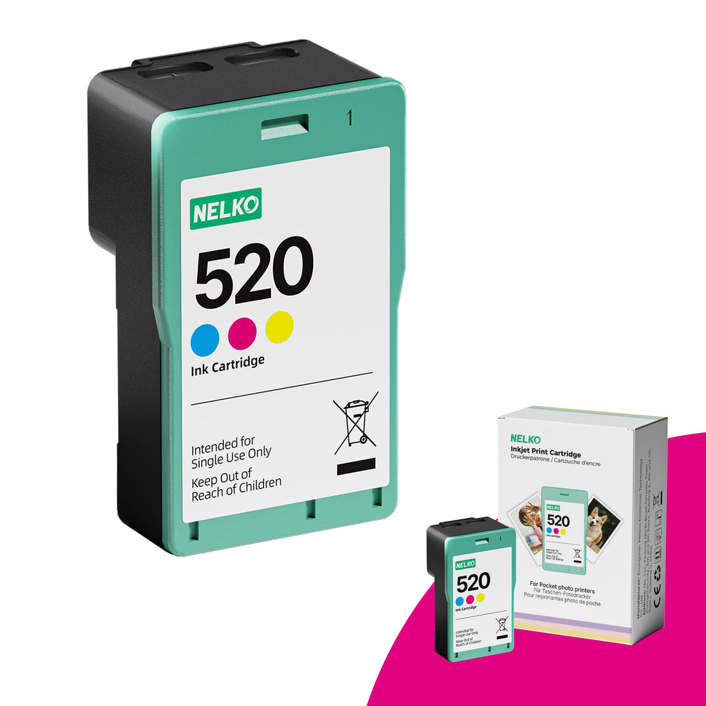 Nelko 520 Genuine Color Ink Cartridges, 2.0 High-Yield Ink Cartridge Compatible with PP01 & PP03 Photo Printer, Water Oxidation-Proof, Photo Printer Cartridge for PP01 Photo Printing, for Home&School
